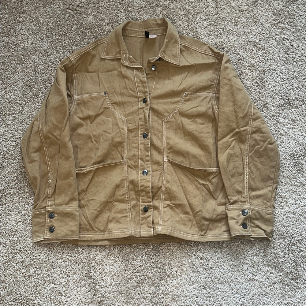 Divided Tan Button-Up Jacket - Picture 3 of 6